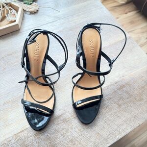 SCHUTZ Black Patent Strappy Heels
